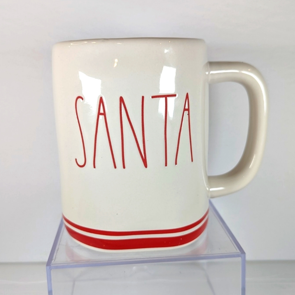 Rae Dunn By Magenta "Santa" White and Red Mug Coffee Tea HTF NWOT
